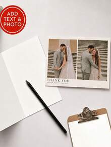 Personalized Thank You Card, Romantic Two Photo Wedding Design, SoftNeutral Color, Custom Couple Names & Date Detail, Greeting Card For Wedding Party - Multicolor - View 5