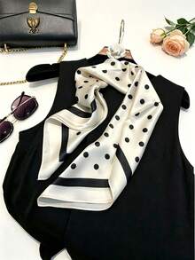1pc Luxury Fashion Women's Polka Dot Print Silk Scarf, 27.56in*27.56in, Suitable As Spring Dress Accessory - Multicolor - View 3