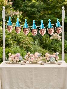10/20/30PCS Custom Photo Gold Dot Party Hat Birthday Banner, Personalized Multi Color Cone Hat Cutout Garland,Funny Photography Background,Surprise Birthday Party Decor,Home Decor,Personalized Gifts - Multicolor - View 6