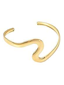 4pcs Luxury Glossy Wavy Water Drop Open Cuff Bracelets, Personalized S-Shaped Adjustable Arm Rings, Gold Arm Accessories For Beach Vacation Outfit - Gold - View 2