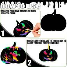 Halloween Scratch Art, Autumn Pumpkin Rainbow Scratch Paper, Magic Scratch-Off Decoration, Suitable For Classroom Activities, Thanksgiving Autumn Party Decor, Gift Favors - Multicolor - View 4