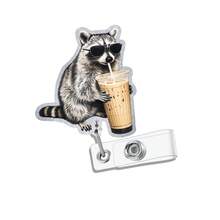 1pc Funny Raccoon Nurse Badge Reel With Iced Coffee, Retractable Badge Holder With 360° Rotating Alligator Clip, Shiny Work ID Badge Accessory For Registered Nurses, LPN, Nursing Assistants, Medical, Social Workers - Versatile - View 9