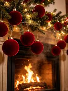 12/15pcs Velvet Christmas Tree Hanging Ornaments, Merry Christmas Decor, Burgundy Christmas Ball Decorations, Christmas Decorations, 4/6/8cm Red Christmas Balls, Christmas Hanging Ornaments, Home Decor, Christmas Decorations, Christmas Party Supplies, Christmas Tree Decorations, Christmas Decor, Christmas Gifts, Indoor/Outdoor Decor - Burgundy - View 5
