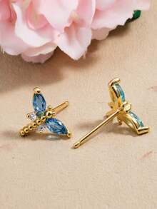 Pendientes delicados versátiles compactos casuales de moda de la serie de insectos de nivel de nicho con diseño de libélula - Multicolor - Ver 2