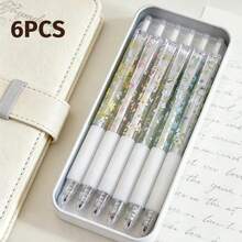 6 piezas de bolígrafos de gel retráctiles con patrón floral de 0.5mm de tinta negra de secado rápido, escritura suave para cuadernos y suministros de oficina, perfectos para la temporada de regreso a la escuela - flores - Ver 11