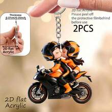 2D Flat Motorcycle Keychain Pendant, Includes Rider And Passenger, Couple Motorcycle Keychain, Suitable For Car Keys, Backpacks, Phone Accessories, Acrylic Motorcycle Gift, Medium-Good Souvenir, Couple Set, Artistic Style - Multicolor - View 11