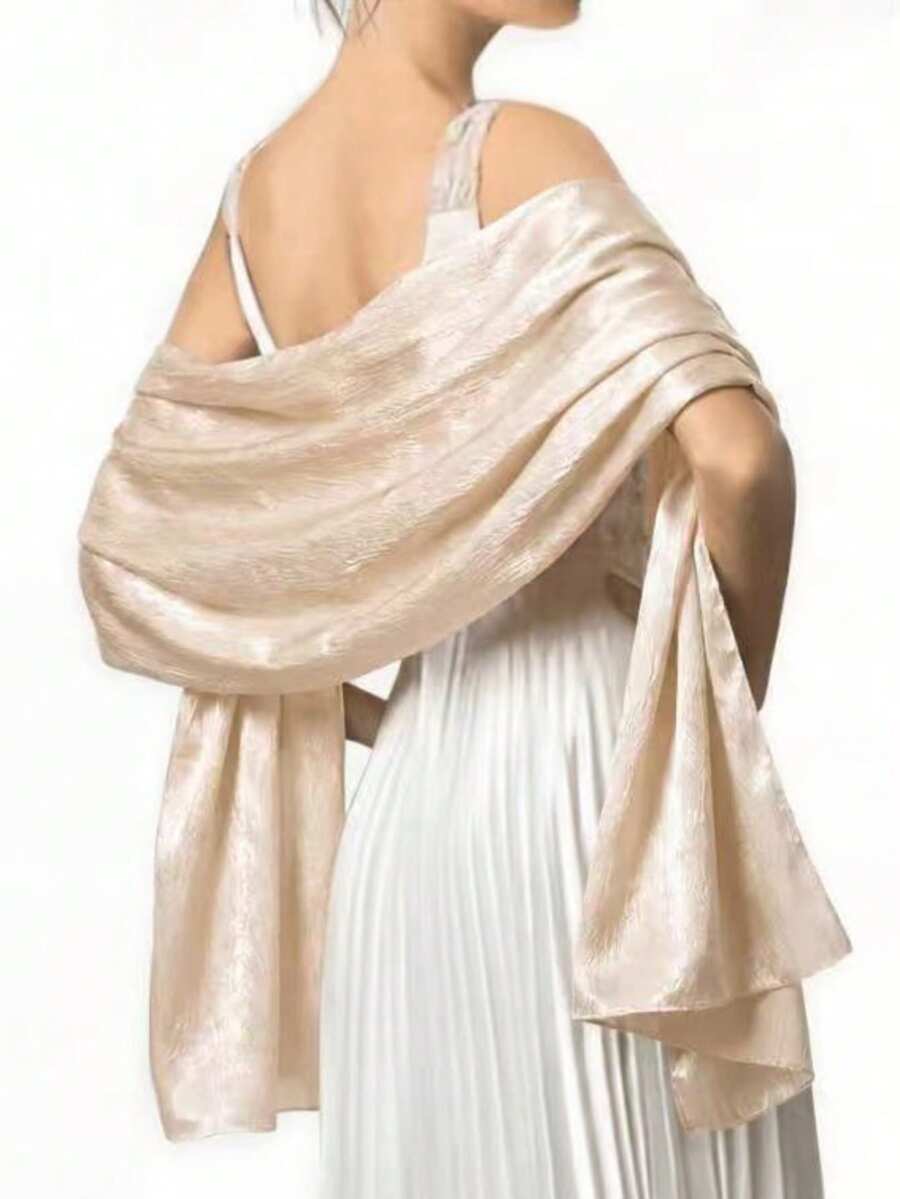 1 buah Syal Wanita Gaya Bohemian Satin Halus Warna Polos Klasik, Selendang Kasual Musim Gugur, Perlindungan Matahari, Cocok untuk Penggunaan Sehari-hari - putih pucat - View 1