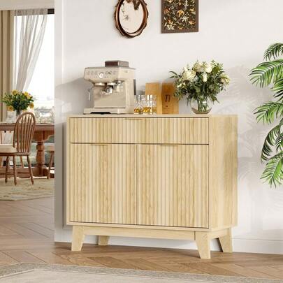 Ataucjin Fluted Buffet Cabinet With Storage, Sideboard Cabinet With Adjustable Shelf And Drawer,Wood Storage For Dining Room Living Room Kitchen Entryway