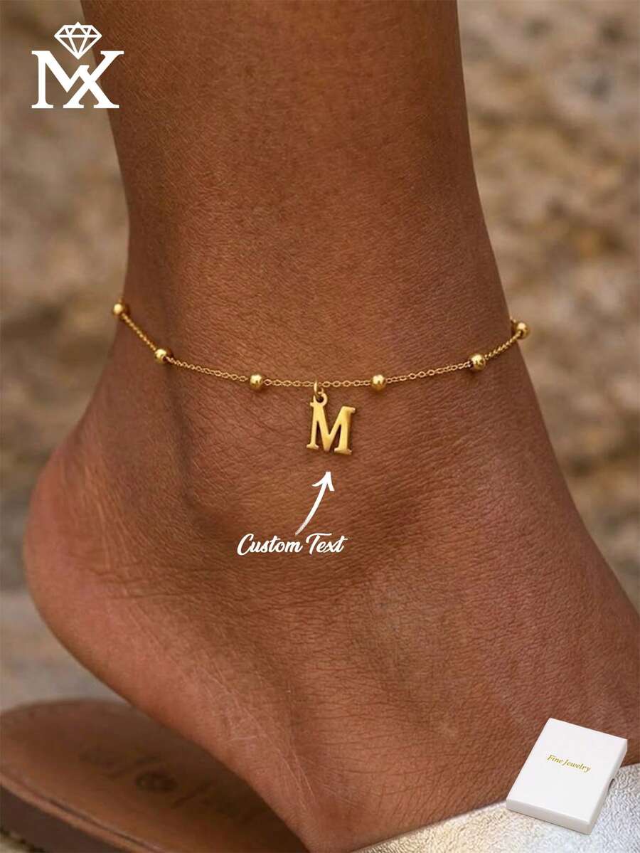 Exquisita Tobillera de Acero Inoxidable con Letra | Tobillera Personalizada con Letra para Mujeres | Delicado Accesorio de Playa | Regalo Perfecto