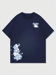 Simple Studio | Summer New Men's Casual Shark Short Sleeve T-Shirt | Suitable For Summer Wear | Comfortable And Breathable | Leading The Fashion - Navy Blue - View 4