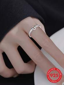 1pc S925 Sterling Silver Minimalist Luxury Hollow Geometric Rhinestone Ring, Korean Style Fashion Personalized Ins Cool Niche Design Exquisite Versatile Elegant High-End Ring, Casual Party Gift Accessory Birthday Present - Geometry - View 5