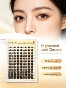 MKHLINA DIY Cluster False Eyelashes, Single Segment Eyelash Extensions, 8-18mm Mixed Length, Fine Natural Style, Faux Mink Eyelashes, Ultra-Thin Stem, Reusable, Makeup Eyelashes (F22) - C/D 混合 - 查看 3
