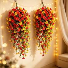 12Pcs Orange Artificial Hanging Morning Glory Vine, Realistic Fake Floral For Fall, Thanksgiving & Halloween Decor, Weatherproof Fake Flower For Indoor Outdoor Wall Porch Garden Home Ornament - Orange - View 5