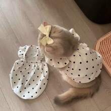 2pcs New Polka Dot Cute Princess Style Dress, Thin Breathable Sun Protection Outfit For Small Puppies And Kittens, Suitable For Golden Shaded Ragdoll And Devon Rex Cats - White - View 12