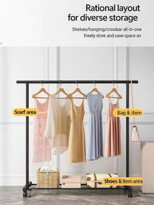 A Simple Coat Rack With Wheels For Easy Movement, Floor-Standing Folding Balcony Single-Pole Clothes Drying Rack, Home Bedroom Clothes Rack - Beige (143x100) - View 3