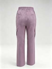 Solid Color Multi-Pocket Pants, Women's Fashionable Commuting Work Pants For Beauty Salons, Pet Shops, Casual Outings, Spring & Summer - Lilac Purple - View 2
