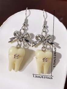 1 Pair Of 3D Resin Simulated Teeth-Shaped Pendant Bow Earrings For Women. Cute, Quirky, Fun, And Fashionable, Suitable For Everyday Wear Or As A Gift. - Multi-colored Teeth - View 3