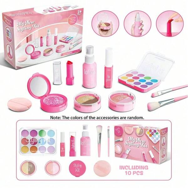 Girls Role Play Makeup Simulation Set, Realistic Pretend Play Toy, Not For Use, No Liquid, Simulated Makeup Appearance Only (Accessory Colors Random)