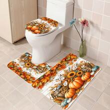 1pc/4pcs Autumn Harvest Pumpkin & Maple Leaf Multi-Functional Bathroom Decor Shower Curtain Set, Free 12 Hooks, Premium Holiday Atmosphere, Bathroom Mat, U-Shaped Rug And Round Toilet Lid Cover, Suitable For All Occasions, Bathroom Set - Pumpkin Harvest - View 11