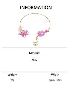 1 Stück zartrosa Farbverlauf Blumen asymmetrischer Schmetterling Blumen Spirale offener Hals Kragen Nischen Urlaub Schlüsselbein Halskette - Blumenhalsband - Übersicht 9