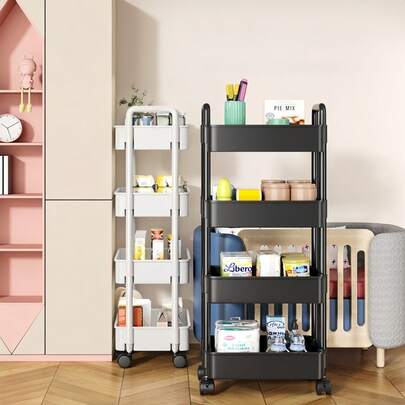 3-Tier Rolling Storage Cart With Handle - Multi-Functional Floor Storage Rack, Perfect For Kitchen And Bathroom Organization, Movable Drainage Rack, Ideal For Holiday Parties, Back To School Essentials And New Year Planning