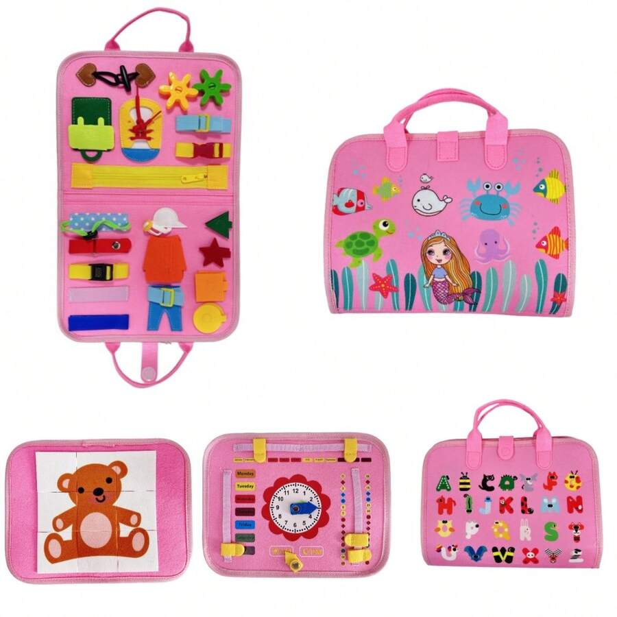 Handheld Portable Felt Busy Board, Multi-Puzzle Zipper Buckle Sensory Training Game Panel, Foldable Lightweight Travel Activity Toy Set, Suitable For Road Trips, Indoor And Outdoor Leisure Time Portable Entertainment Prop - Multicolor - View 1