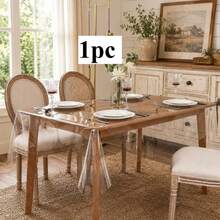 1Pc Clear Flat PVC Table Cover, Transparent Vinyl Rectangular Tablecloth, Oil Resistant Wipeable Table Protector For Daily Dinner, Banquet Party Holiday Decor - Style 1 (Standard) - View 15
