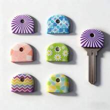 2-8pcs Random Color Printed Silicone Key Covers, Multiple Pattern Key Head Identification Caps, Home & Office Key Easy Identification Protective Caps, D-Shaped Key Head Label Covers, Easily Distinguish Various Keys - Multicolor - View 6