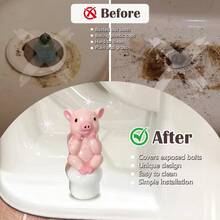 Ceramic Pink Pig Toilet Bolt Cover, Bathroom Floor Screw Cap, 2-Piece Set - C - View 4