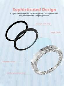 Metal Tempered Glass Lens Protector, 9H Hardness, High Definition & High Transparency, Scratch Resistant & Wear Resistant. Glitter Ring Design, Girly Style With Outstanding Aesthetics, Fits Body And Compatible With Phone Cases, Compatible With IPhone 11-17 Series. Case Friendly - Silver - View 5