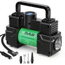 MESHUBA 12V 便携式轮胎充气泵，150PSI，带数字压力表和 LED 灯，适用于汽车、自行车、摩托车和运动球类轮胎 - 有綫 - 查看 16