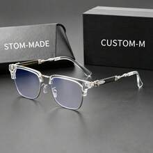 1 Pair New Fashion Half-Frame Metal High-End Luxury Unisex Decorative Glasses, High-Elasticity TR Material, Suitable For Indoor Games, Computer Use, Daily Commute, All-Season Plain Lens - Multicolor - View 11