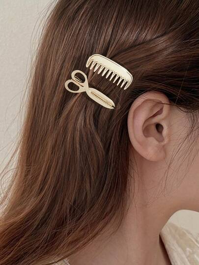 2pcs Scissors & Comb Shaped Metal Hair Clip, Creative & Funny Hair Accessories For Girls Cute Y2k Claw Clips Hair Claws Hair Barrettes, Bobby Pins, Head Accessories, Hairpin