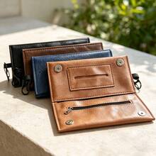 1PC Creative New 2-Layer PU Leather Tobacco Pouch, Smoking Accessories Storage Bag, Creative Wallet, Portable Tobacco Bag, Multiple Colors Available, Perfect Gift For Boyfriend! - Button-down Style - View 2