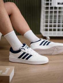 Adidas Men's HOOPS CLASSIC 2026 Summer New Basketball Style Casual White Sneakers KI1058 - White/Dark Blue/Orbital Gray - View 3