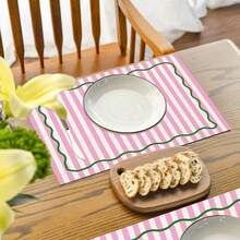 2pcs/4pcs/6pcs, Striped Pattern Kitchen Dining Table Tray Mat, Square Tray Mat, Table Mat, Holiday Table Decor, Seasonal Home Decor, Holiday Decor, Thickened Linen Material, Perfect For Holiday Dining Room And Kitchen Decor - Multicolor - View 3