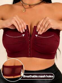 EssElegance Plus Size Strapless Push-Up Bra, Wire-Free Anti-Slip Front Closure Seamless Bandeau Bra, Comfortable Everyday Style - Burgundy - View 1