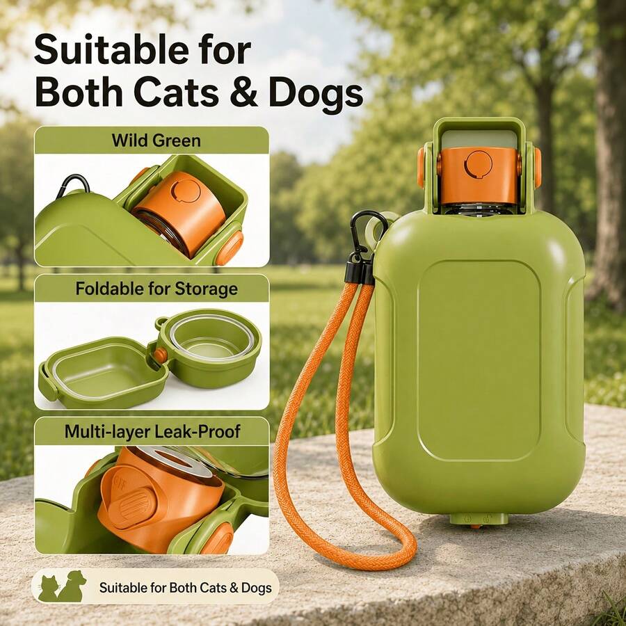1pc Portable Dog Water Bottle With Bowl, Leak-Proof Pet Travel Drinking Water Dispenser, Suitable For Dogs And Puppies, Lightweight Outdoor Water Bottle, Perfect For Walking, Hiking, Camping And Travel, Convenient Hydration Accessory For Small And Medium Dogs