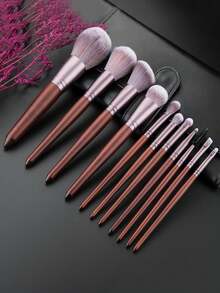 11pcs Premium Makeup Brush Set Nylon Bristles Suitable For All Skin Types, Durable Handle - Foundation, Blush, Contour, Powder, Highlighter Professional Makeup Tools With Storage Bag - Multicolor - View 1
