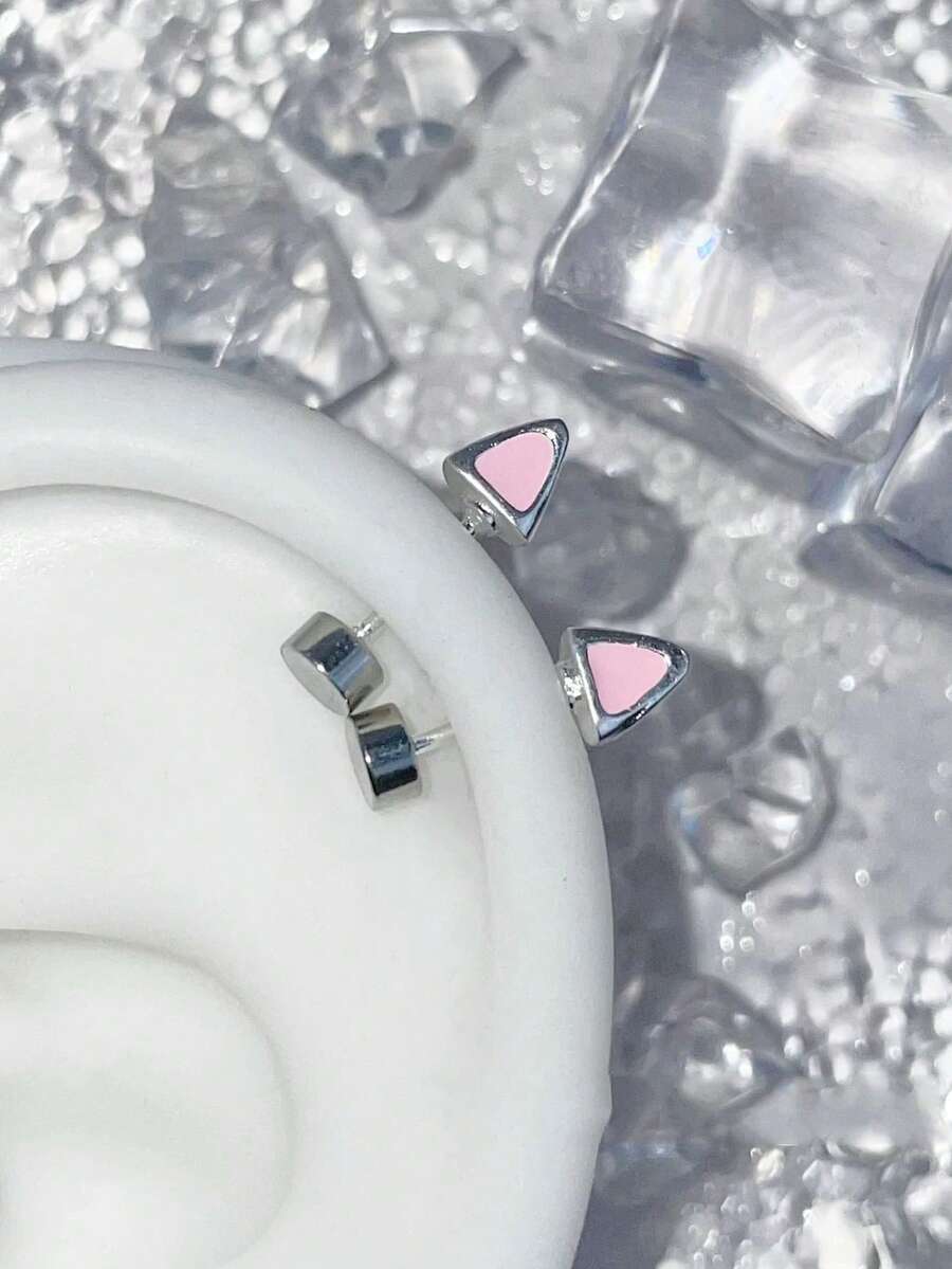 1 pieza Pendiente de botón versátil con diseño de conejo para mujer, pendiente de cartílago de diseño de nicho, joyería de oreja linda - Pendientes de orejas de gato - Ver 1