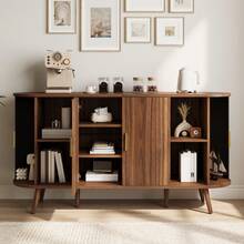 Sideboard With Sliding Doors - Walnut And Groove Design - Walnut - View 5