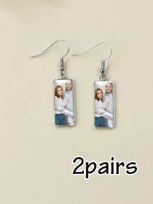 Custom Photo Earrings, Personalized Rectangle Dangle Earrings, Cute Party Jewelry, Customized Picture Keepsake, Customizable Birthday Gift - Style a - View 7