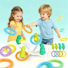 Juego divertido de lanzamiento de anillos con dinosaurios, set de juguete mecedora para niños, regalo interactivo para fiestas, entrenamiento de coordinación mano-ojo, apto para juegos al aire libre y en interiores. - Juego completo - Ver 3