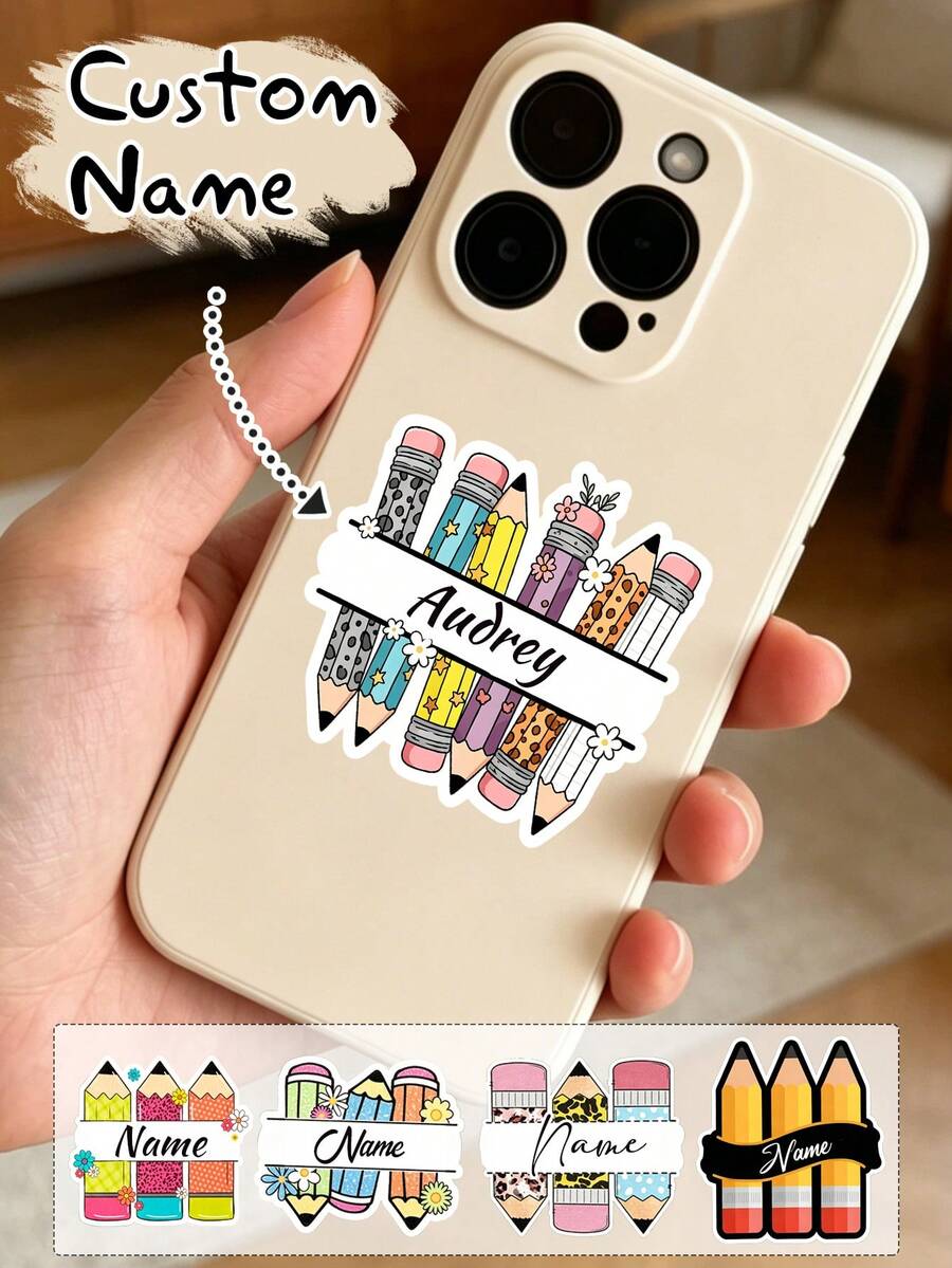 LICVIC Stiker Nama Pensil Kustom, Stiker Ponsel yang Dipersonalisasi, Label Nama Lucu, Stiker Laptop Nama Kustom, Hadiah Ulang Tahun dan Natal yang Dapat Disesuaikan - Gaya A - View 1