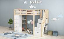 High Bed Frame 90 X 200 Cm With Storage, Shelves And Secure Ladder - Natural - 查看 3