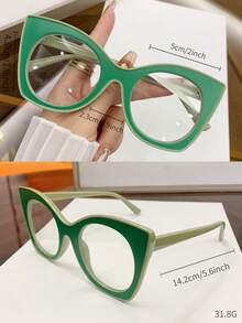 1PC Women's Retro Cat Eye Contrast Color Y2K Sweet Cool Style Fashion Street Plain Lens Glasses Frame - Clear - View 7