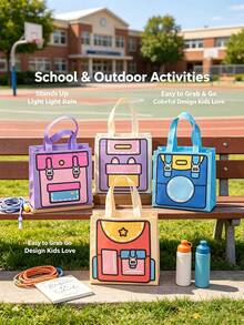 12/6/1pc Cartoon Backpack Print Tote Gift Bag, Fun Hand-Drawn Cartoon Printed Pattern, Pink Purple Blue Yellow Bright Color Palette, Fabric Tote Handle, Can Hold Books Water Bottles Lunch, School Tutoring Storage, Lunch Box Bag, Daily Outing Tote Storage Function, After-School Tutoring, Commuting, Outdoor Short Trips, Lunch Storage Scenarios Applicable - Multiple Styles - View 2
