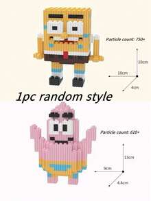 SpongeBob SquarePants 3800+片方形派翠克積木,卡通DIY小顆粒組裝雕像。鮮豔色彩與逼真設計,適合桌面裝飾,生日、返校和畢業季的理想禮物。(隨機款式) - 彩色 - 查看 12