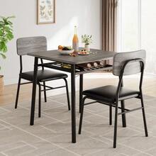 Kselythan Juego de mesa de comedor de 3 piezas para 2 personas, mesa de cocina de 3 piezas con 2 sillas, mesa de cocina estilo rústico y silla tapizada, muebles de comedor cuadrados con estructura metálica - Gris - Ver 5