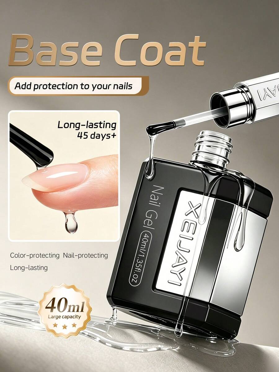 1 Botol 40ml Base Layer Gel Kuku, Minyak Dasar Ekstensi Gel yang Diperkuat, Kuku Gel UV LED yang Dapat Direndam - Satu ukuran cocok untuk semua. - View 1